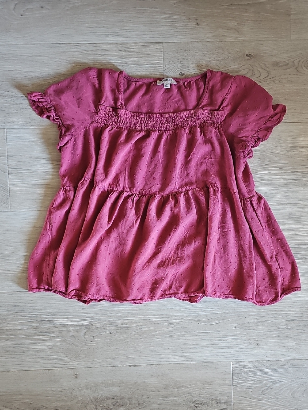 Umgee Burgandy Ruffled Short Sleeve Top